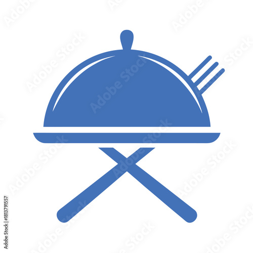 Covered serving dish vector icon with crossed cutlery catering menu symbol