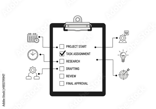 Vector illustration of a clipboard with checklist, organization and planning theme, clipart style vector