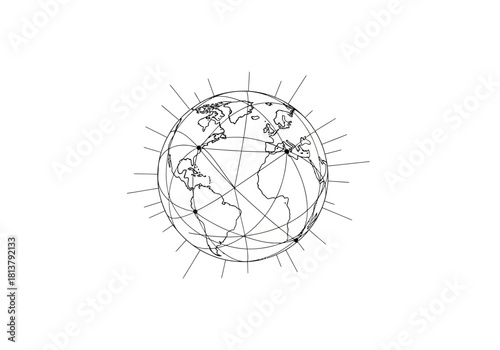 Vector illustration of a globe with connected lines, global business network theme, clipart style vector