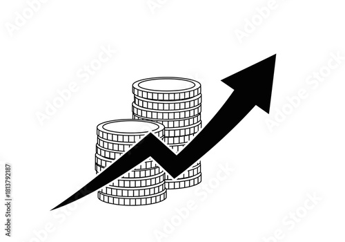 Vector illustration of a stack of coins and upward arrow, economic growth theme, clipart style vector
