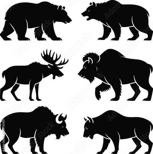 Wild beasts vector illustration bear moose bison buffalo mammal power icon