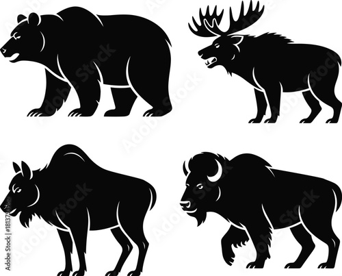 Wilderness fauna vector illustration bear moose bison buffalo mammal icon