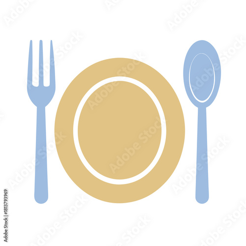 Small plate with fork knife and spoon vector icon flat design symbol