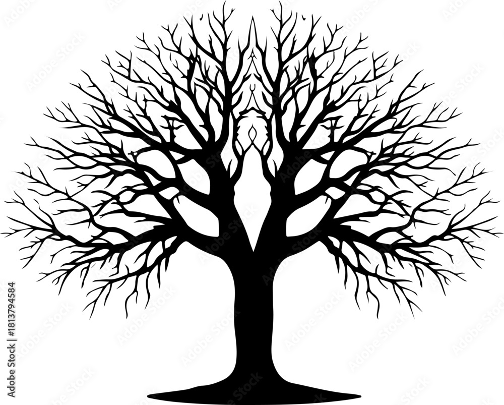 Obraz premium Bare tree, black silhouette, vector tree icon, winter tree