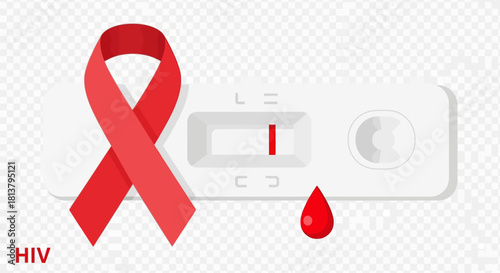 Conceptual illustration showing hiv rapid test kit with positive result and awareness ribbon