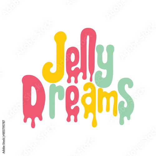 A cute “Jelly Dreams” typography design featuring soft curves and playful style, perfect for kids’ products, stickers, t-shirts, and creative print-on-demand projects.