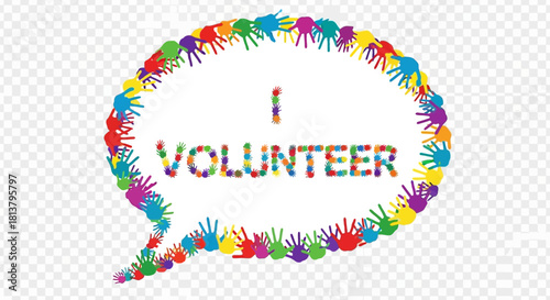 Expressive volunteering concept represented by handprints forming a speech bubble graphic