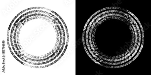 	
Dynamic abstract spiral sound wave rhythm lines. Circular spiral sound wave rhythm of lines. Circular futuristic abstract lines, black and white background.	
