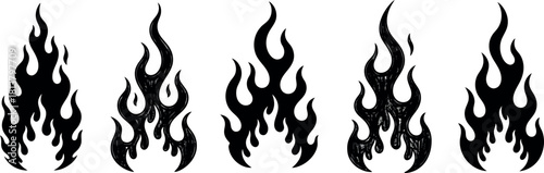 Stylized black fire flames isolated vector graphics collection