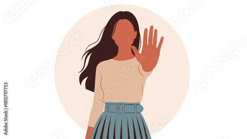 Woman Showing Stop Hand Gesture. Conceptual Vector Illustration of Refusal, Boundary Setting, Consent, or Anti-Harassment