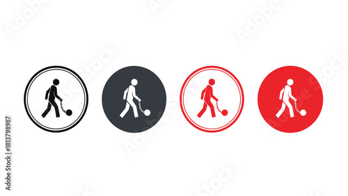 Man with Ball and Chain Icon Set. Vector Illustration of Restriction, Debt, Imprisonment, and Constraint Symbol