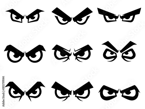 Grumpy Eye Collection Cartoon Eyes for Design, Vector Angry Expressions for Graphic Illustration