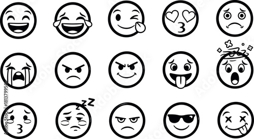 Simple line art emoji faces representing a range of emotions