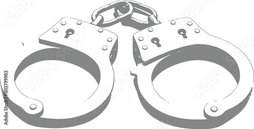 Metal handcuffs lying on a white surface representing law enforcement and crime