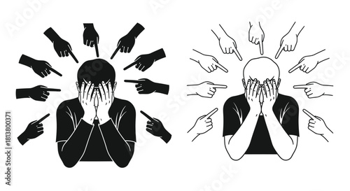 A depiction of isolation and judgment showing figures facing accusation