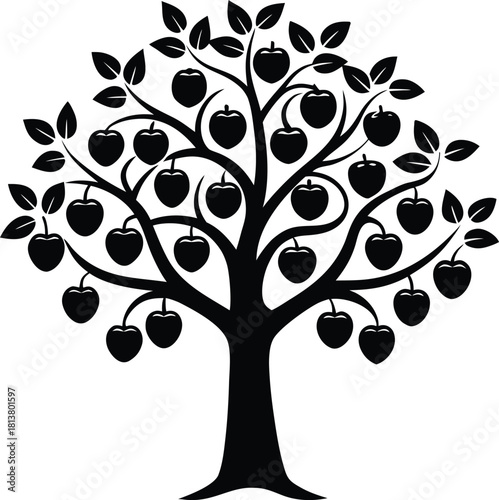 Stylized apple tree with ripe fruits icon