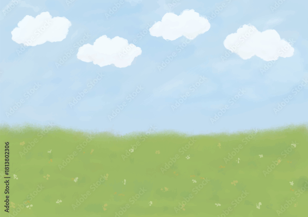 Fototapeta premium Field Landscape Illustration – Peaceful Countryside Farmland