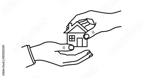Hands holding a small house sketch representing property or real estate concepts