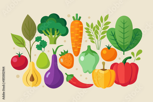 Flat Design Fresh Fruits and Vegetables Healthy Food Collection