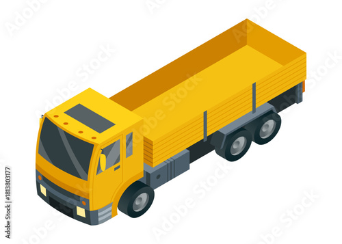 Isometric Yellow Dump Truck designed for Construction and Transportation purposes