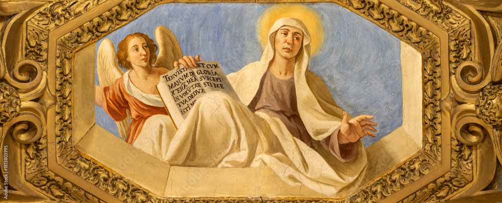 Obraz premium SALERNO, ITALY - OCTOBER 6, 2025: The baroque fresco of holy woman in the church Chiesa di San Giorgio by Francesco Solimena (1674‑1675)