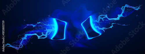 Neon blue  lightning discharges, magical energy ball. Vector Illustrator	