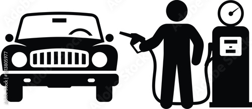 Man Pumping Gas into Car at Fuel Station Silhouette