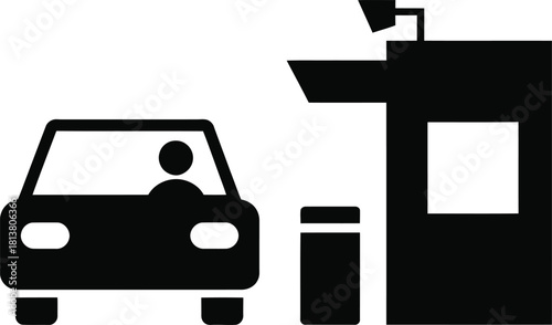 Driver in Car at Drive Through Service Booth Icon