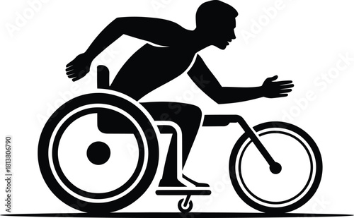 Black silhouette wheelchair racing athlete competition Paralympic sport icon