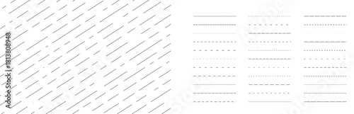 Dashed and dotted lines set. Straight contour divider, border. Horizontal simple stroke collection. Separate and divide element bundle for banner, booklet, for flyer, poster, brochure,