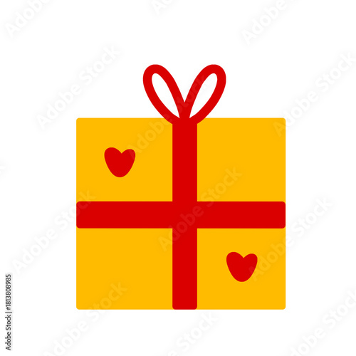 Yellow gift box with red ribbon vector illustration elements png for decoration