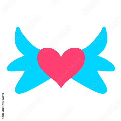 Cute pink heart with light blue wings illustration vector element