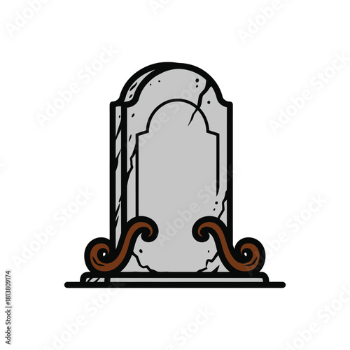 Illustrated Ornate Tombstone Gravestone Memorial Stone Monument.