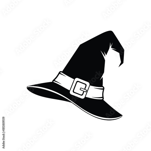 Black Witch Hat With Classic Belt Buckle.