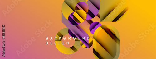 Abstract gradient background. Geometric shapes overlap creating dynamic visual effect. Warm colors dominate composition. Modern design element.