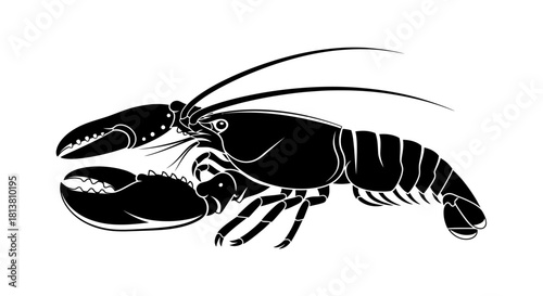 Black lobster silhouette vector illustration with large claws and antennae, marine crustacean graphic icon