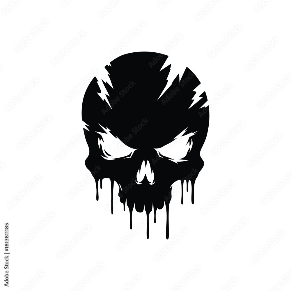 Obraz premium Black Dripping Skull Graphic With Menacing Eyes.