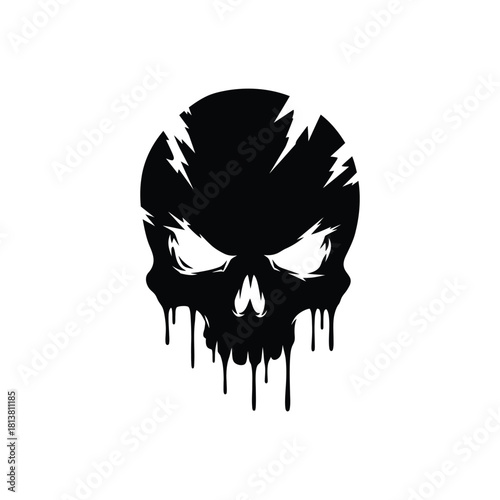 Black Dripping Skull Graphic With Menacing Eyes.