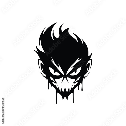 Stylized Dripping Skull Head Graphic With Spiky Hair.