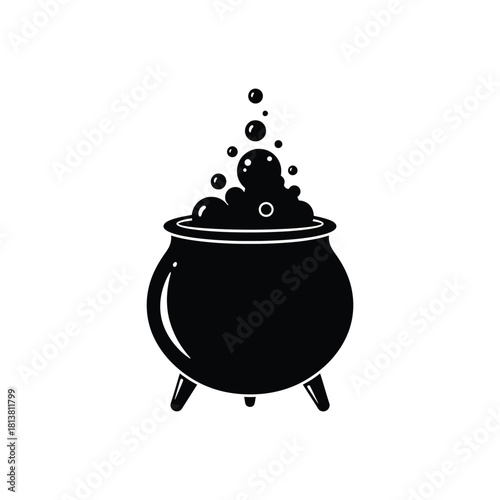 Bubbling Cast Iron Cauldron with Rising Bubbles.