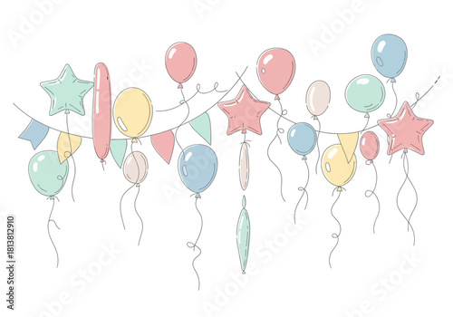 Pastel Balloons and Pennant Banner Celebration Illustration