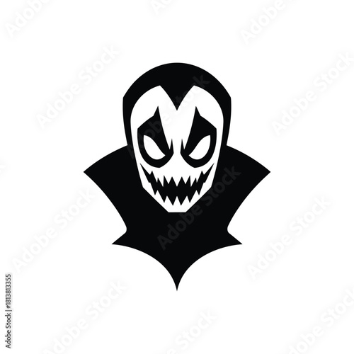 Stylized sinister vampire emblem with fanged grin.