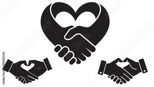 Cutout handshake forming heart — trust and partnership emblem for client relationships, loyalty and ethical business bonds
