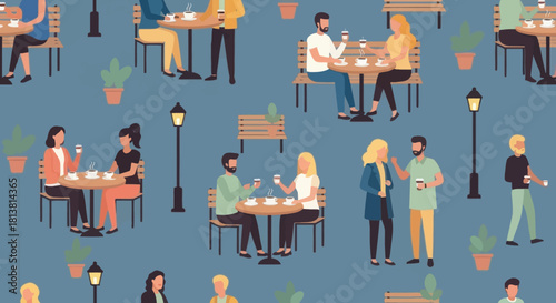 People enjoying coffee at outdoor cafe tables