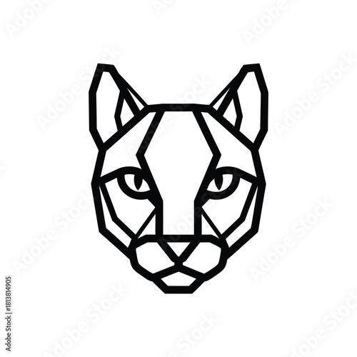 Geometric Line Art Mountain Lion Head Illustration.