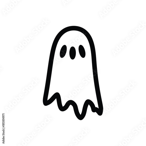 Cute Minimal Ghost Icon Illustration in White.