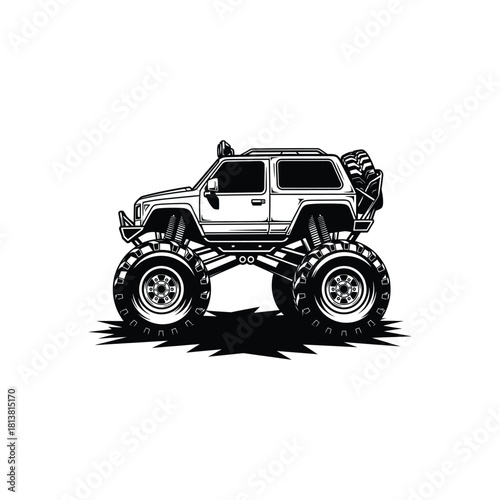 Illustrated Monster Truck SUV with Oversized Wheels.
