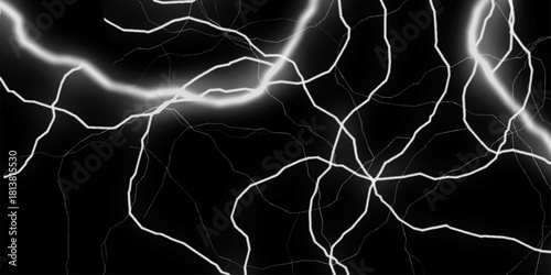 Massive lightning bolt with branches isolated on black background. Lightning bolt. thunder lighting on black sky. 3d illustration, lightning, storm, thunder set. Thunder, lightnings and rain at night