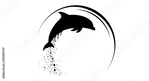 Dolphin Silhouette Vector Illustration Showing Jumping Sequence in Minimal Marine Design Style


