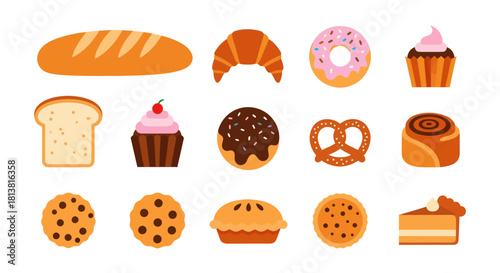 Assortment of baked goods on white background for culinary and design projects